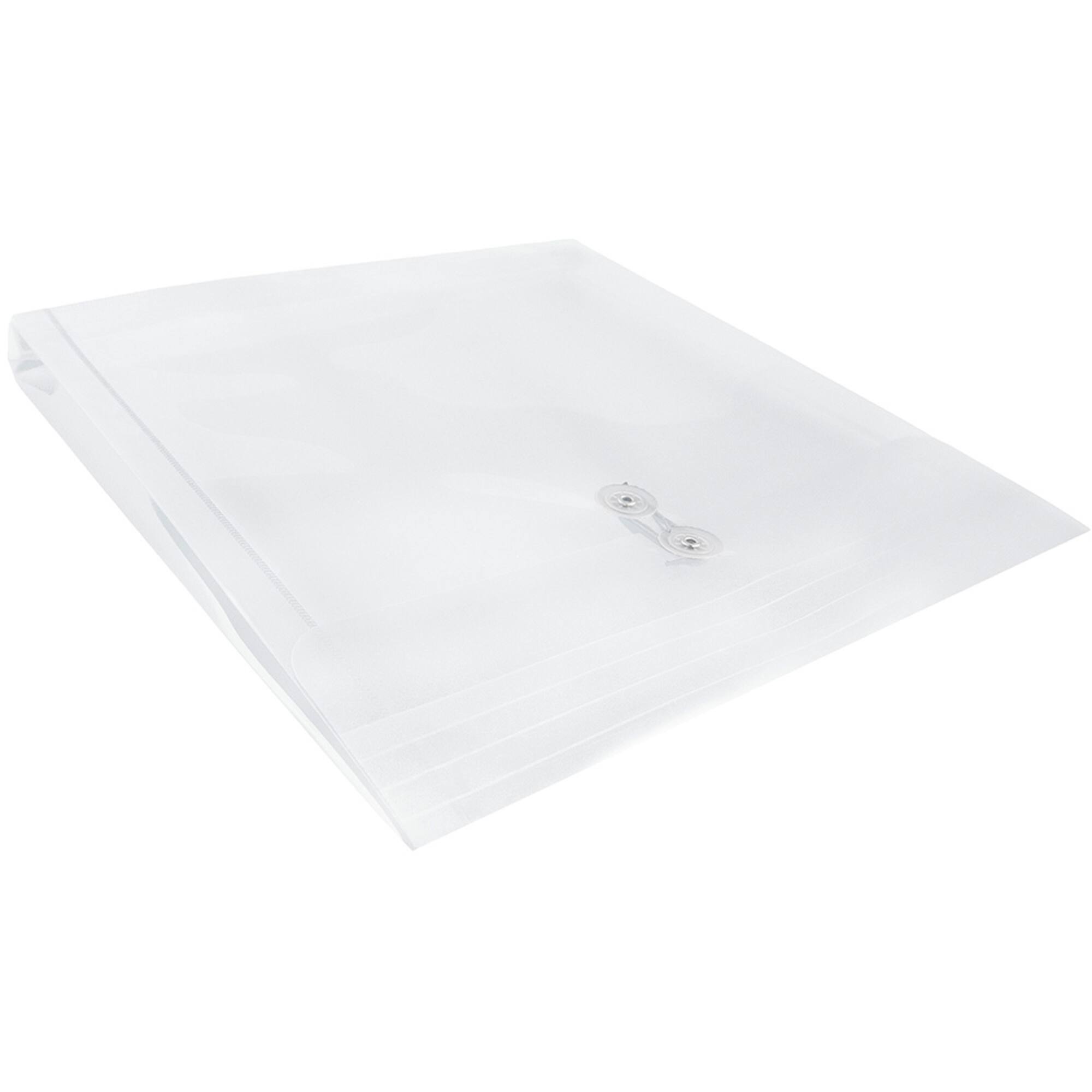 JAM Paper Large Clear Square Plastic Envelopes with Button & String Tie Closure, 12ct.